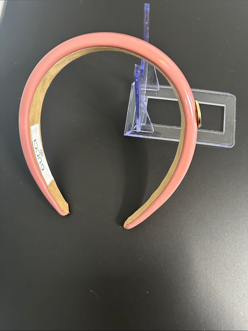 Luxury Pink Patent Padded Headband with Gold Double G - Picture 3 of 3